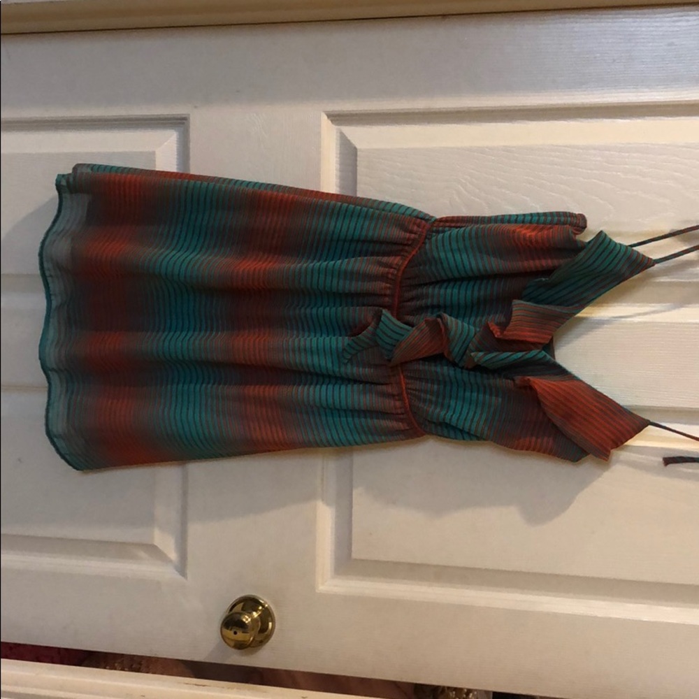 Orange/teal stripe spaghetti Strap  dress